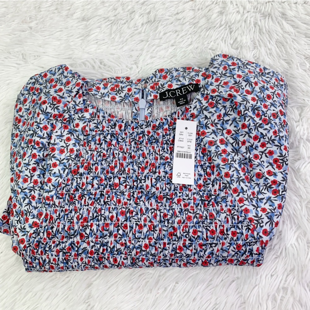 J. Crew NWT short sleeve Meadow midi smocked dress in poppy cotton poplin - Picture 2 of 9